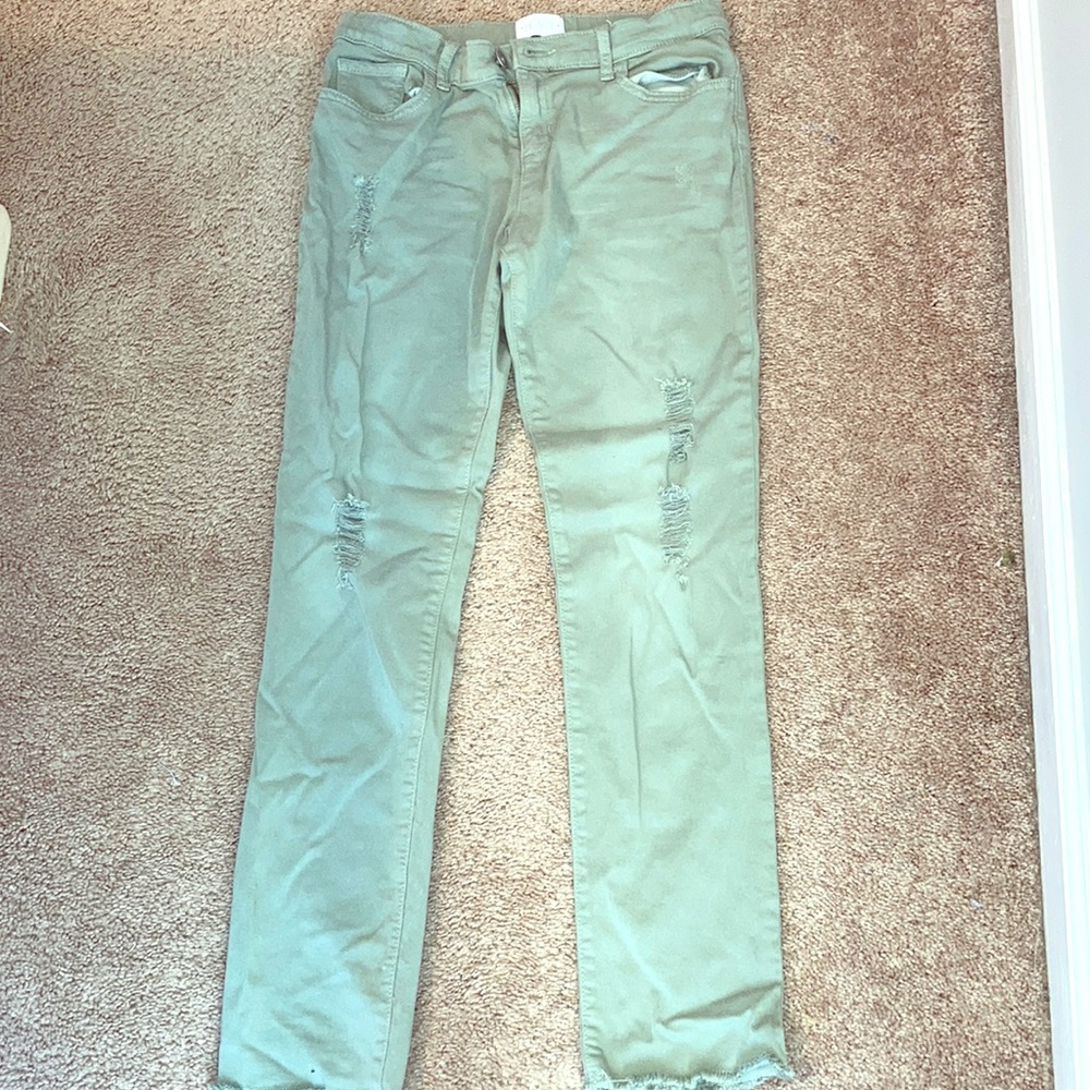 green distressed jeggings